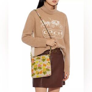 COACH Kitt Messenger Crossbody Bag With Floral Print CC556 Ivory Leather